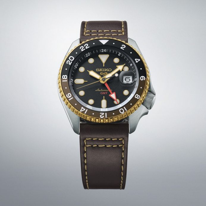 Seiko 5 Sports SSK036K1 SKX Series Automatic GMT Black Dial Brown Leather Strap
