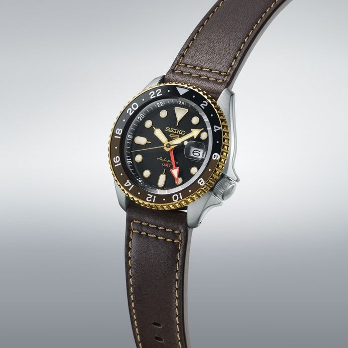 Seiko 5 Sports SSK036K1 SKX Series Automatic GMT Black Dial Brown Leather Strap