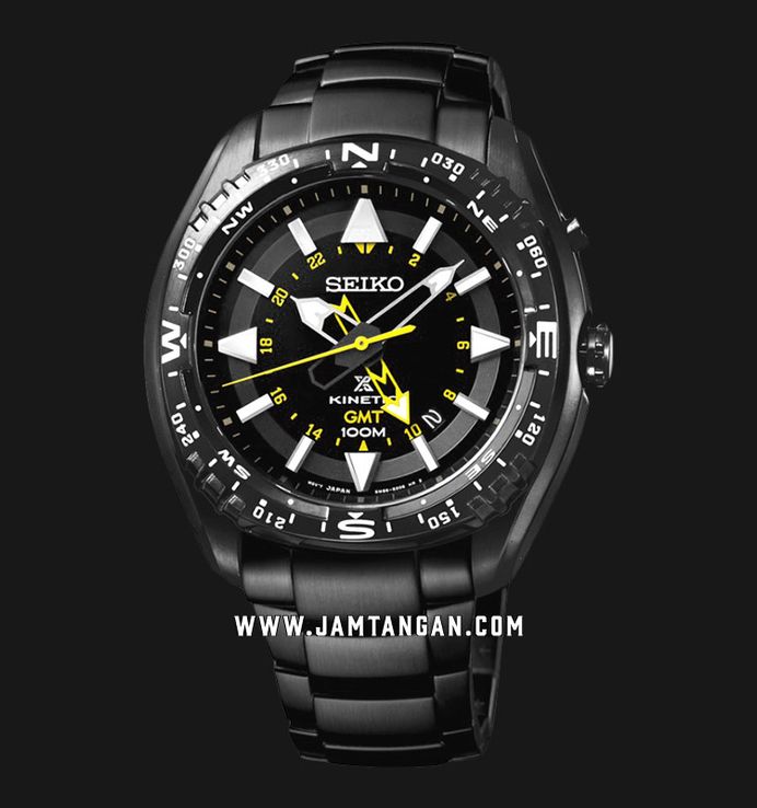 Seiko Prospex SUN047P1 Land Kinetic GMT 100M Black Dial Black Stainless Steel Strap