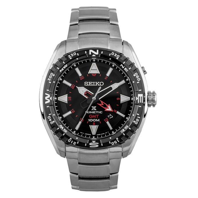 Seiko Prospex SUN049P1 Land Kinetic GMT Black Dial Stainless Steel Strap