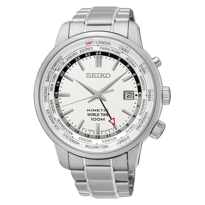 SEIKO Kinetic 腕時計 ホワイトダイヤル Seiko Kinetic SUN067 SUN067P1 World Time White Dial Stainless