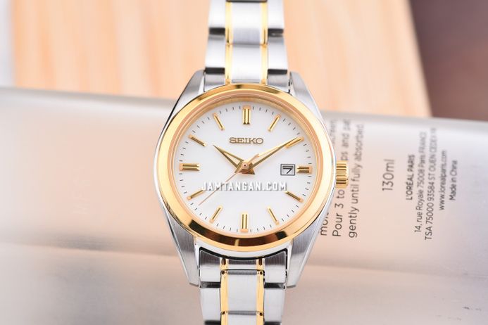 Seiko Classic SUR636P1 Ladies Mother Of Pearl Dial Dual Tone Stainless Steel Strap