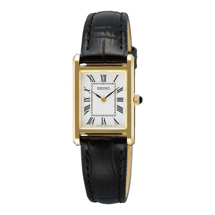 Seiko Classic SWR108P1 Tank Discover More Ladies White Dial Black Leather  Strap