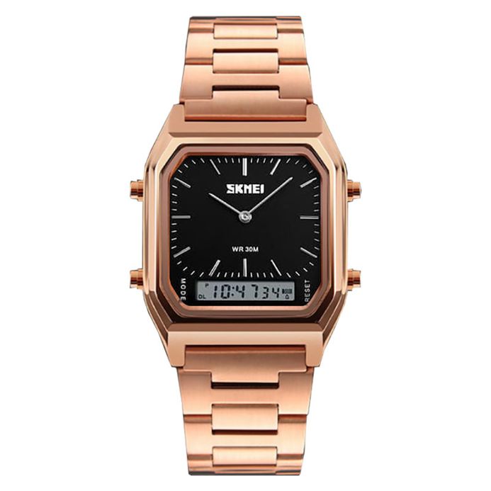 SKMEI 1220RGBK Men Black Digital Analog Dial Rose Gold Stainless