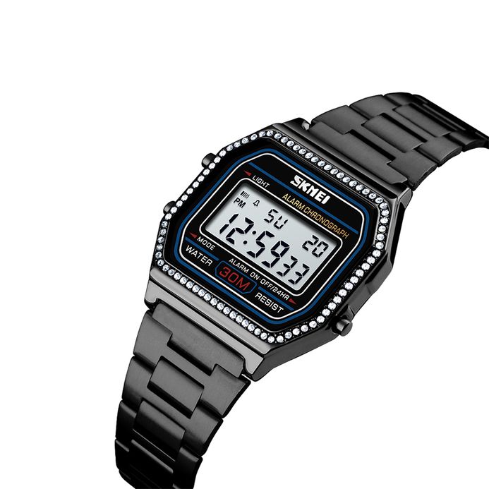 SKMEI 1474BK Digital Dial Black Stainless Steel Strap