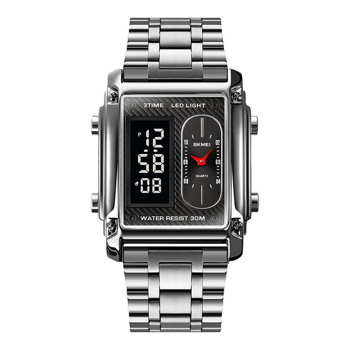 SKMEI 1868SSI Men Analog Digital Black Dial Stainless Steel Strap
