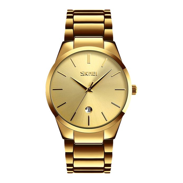 SKMEI 9140GD Men Gold Dial Gold Stainless Steel Strap
