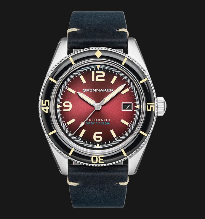 Spinnaker Fleuss SP-5055-07 Automatic Oxblood Red Dial Blue Navy Leather Strap