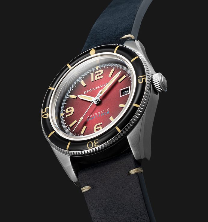 Spinnaker Fleuss SP-5055-07 Automatic Oxblood Red Dial Blue Navy Leather Strap