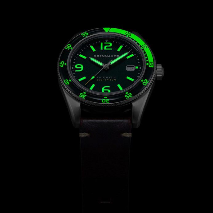 Spinnaker Fleuss SP-5055-0C Men Lagoon Green Dial Brown Leather Strap