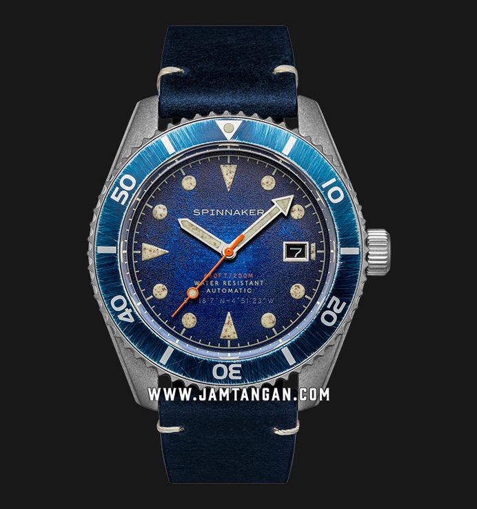 Spinnaker Wreck SP-5089-02 Oxidized Blue Dial Dark Blue Leather Strap