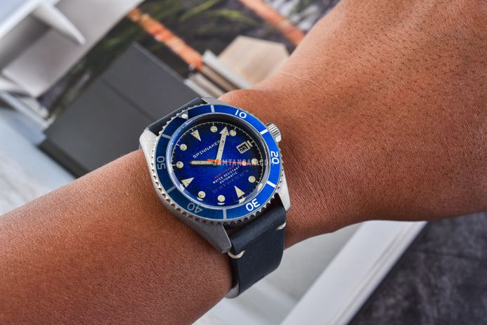 Spinnaker Wreck SP-5089-02 Oxidized Blue Dial Dark Blue Leather Strap