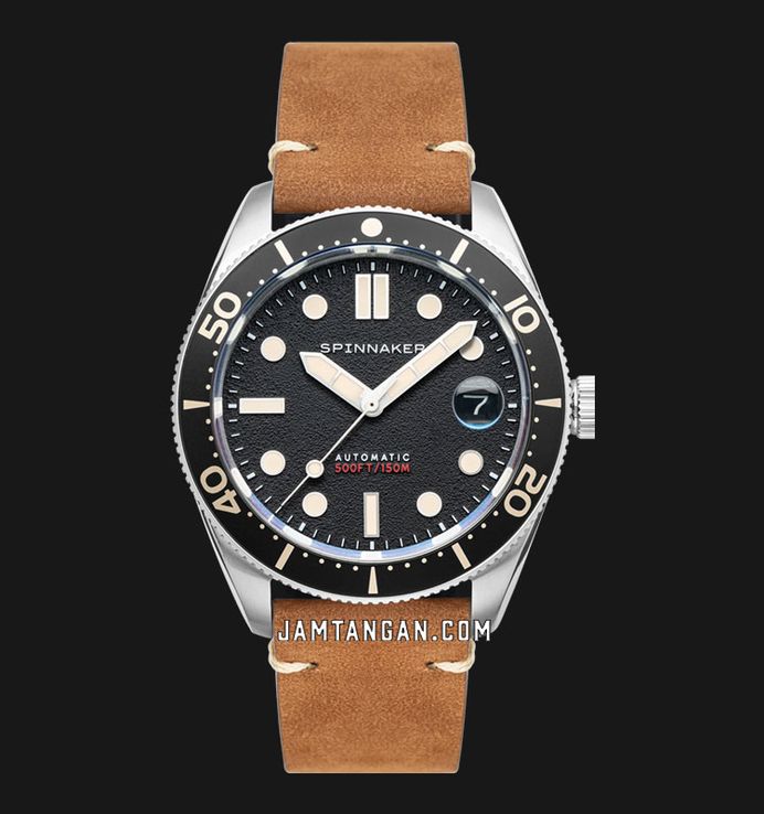 Spinnaker Croft SP-5100-01 Mid Size Automatic Men Anchor Black Dial Brown Leather Strap