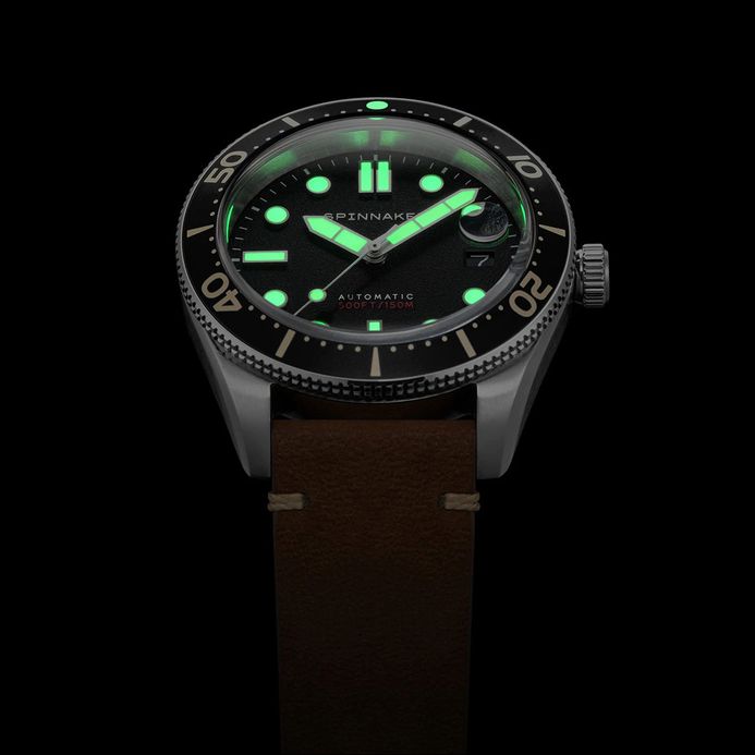 Spinnaker Croft SP-5100-01 Mid Size Automatic Men Anchor Black Dial Brown Leather Strap