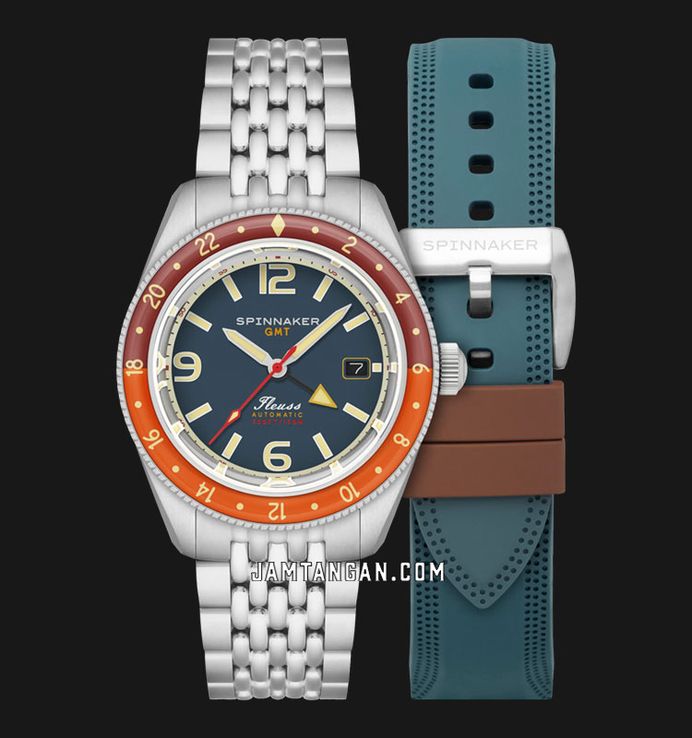Spinnaker Fleuss SP-5120-55 GMT Automatic Dark Cerulean Blue Stainless Steel Strap + Extra Strap
