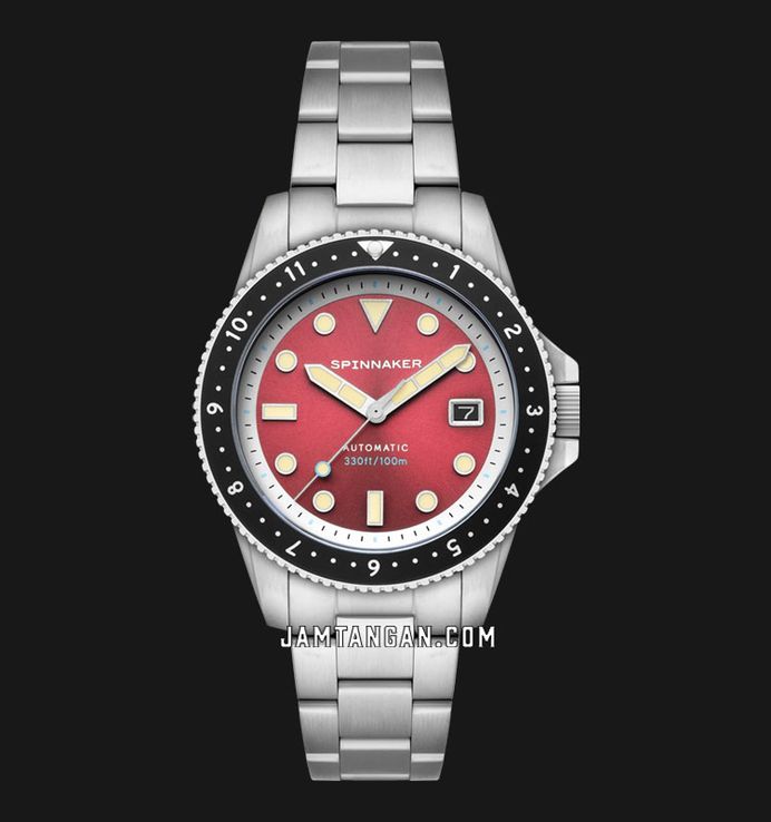 Spinnaker Croft SP-5136-44 Pioneer Automatic Sangria Red Dial Stainless Steel Strap