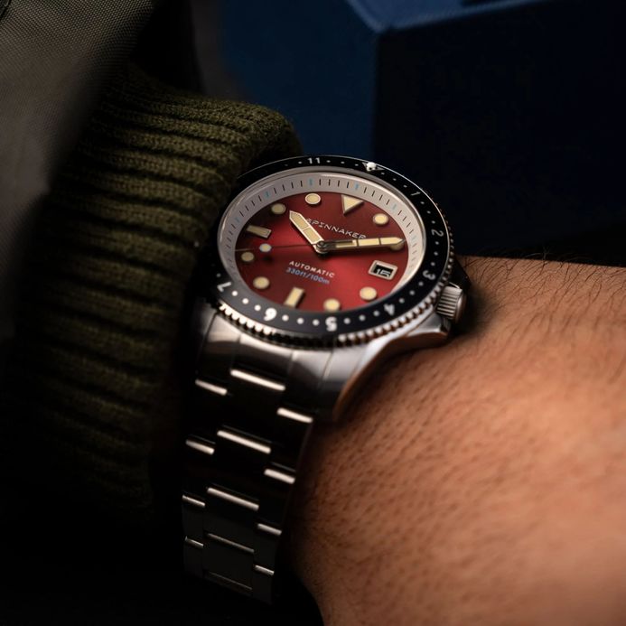 Spinnaker Croft SP-5136-44 Pioneer Automatic Sangria Red Dial Stainless Steel Strap