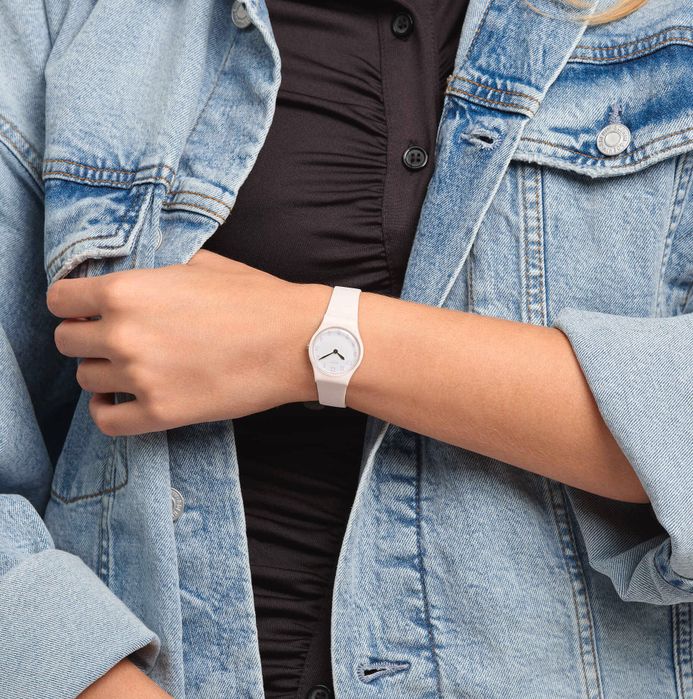 Swatch Time to Swatch LP150 Pinkbelle White Dial Pink Pastel Silicone Strap