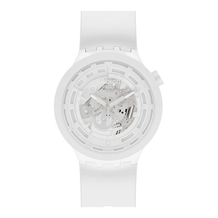 Swatch Bioceramic C SB03W100 Skeleton White Dial White Bio-Sourced Strap