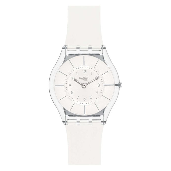 Swatch Skin SFK360 White Classiness White Dial White Rubber Strap