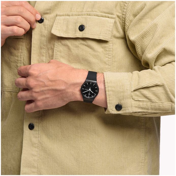 Swatch SO29B704 Mono Black Dial Black Silicone Strap