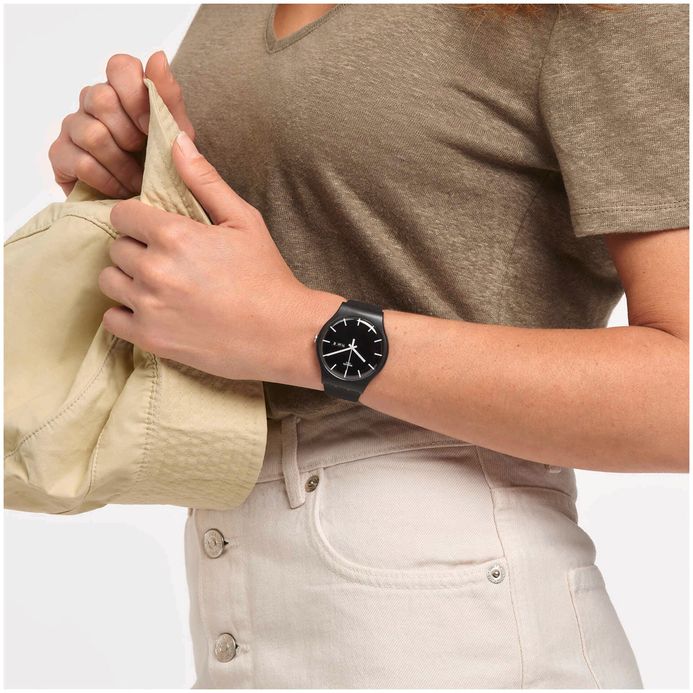 Swatch SO29B704 Mono Black Dial Black Silicone Strap