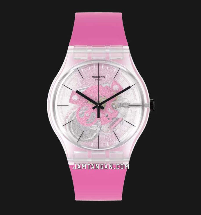Swatch SO29K107 Pink Daze Skeleton Dial Pink Silicone Strap