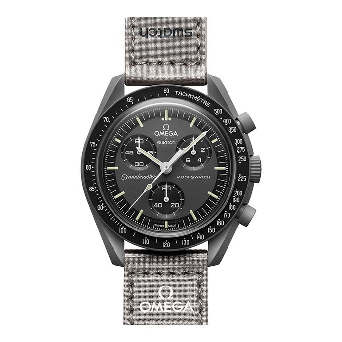 Swatch X Omega Bioceramic Moonswatch SO33A100 Speedmaster Black Dial Grey  Velcro Strap