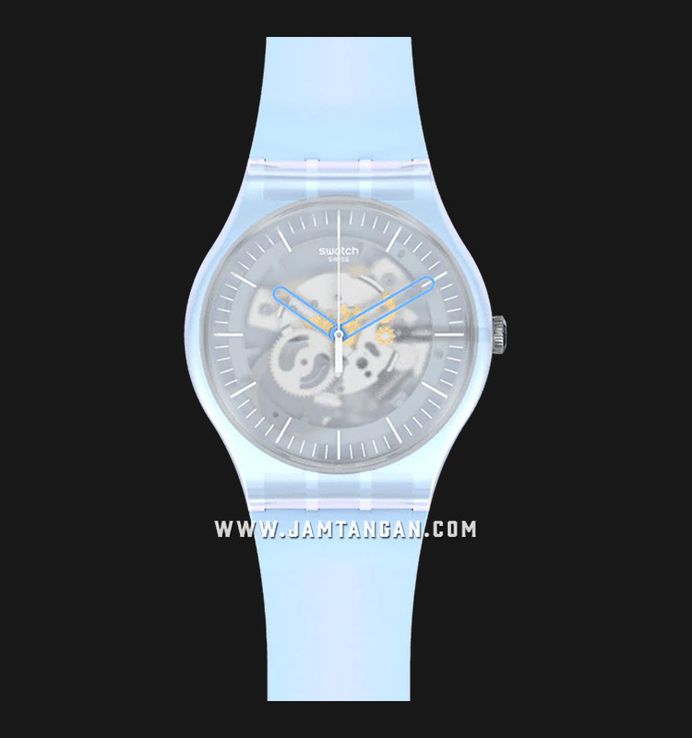 Swatch Monthly Drops SUOK154 Flowerscreen Skeleton Blue Dial Blue Silicone Strap