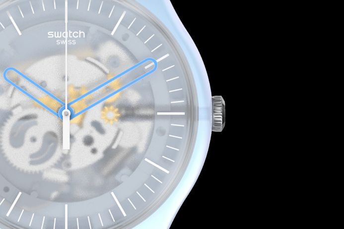 Swatch Monthly Drops SUOK154 Flowerscreen Skeleton Blue Dial Blue Silicone Strap