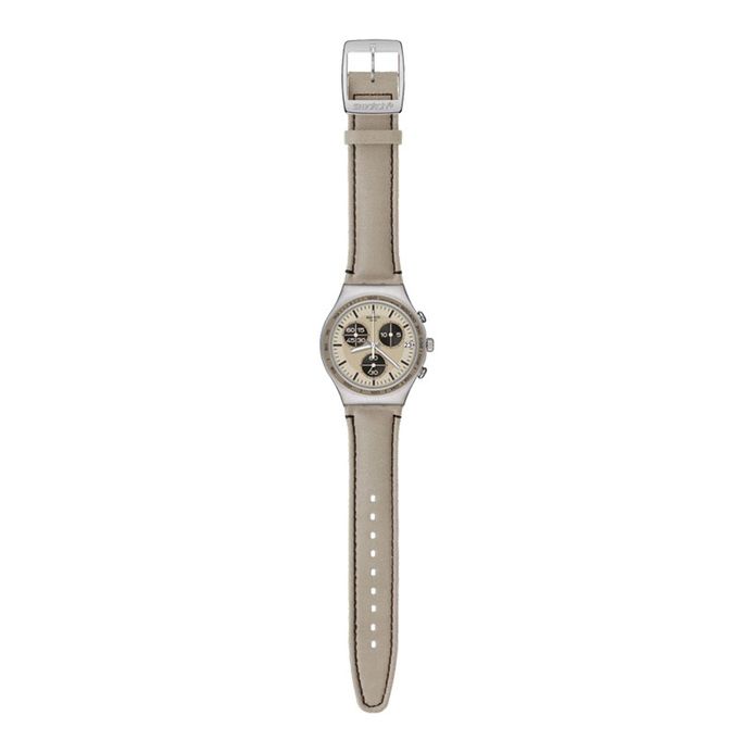 Swatch Irony YCS574 Men Wild Ride Chronograph Beige Dial Beige Leather Strap