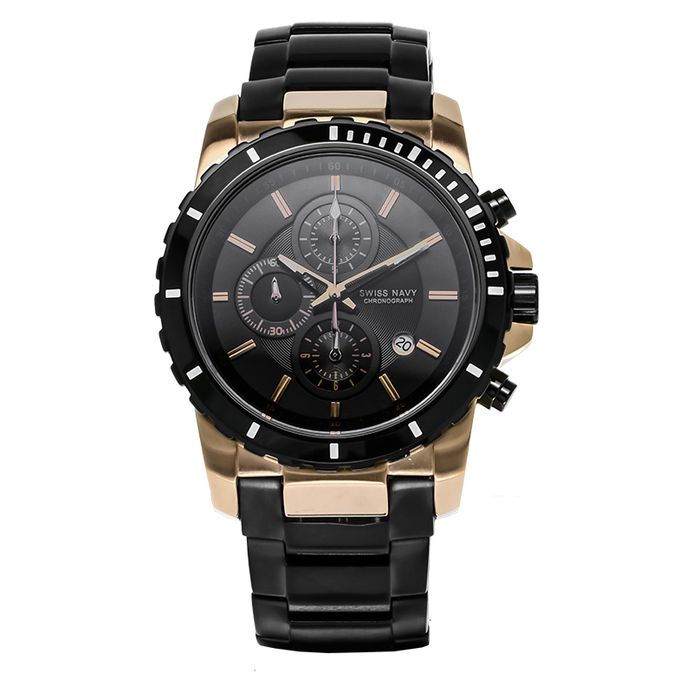 SWISS NAVY 6802MRGBK Man Chronograph Black Dial Stainless Steel