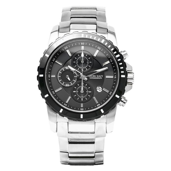 SWISS NAVY 6802MSSBK Man Chronograph Black Dial Stainless Steel