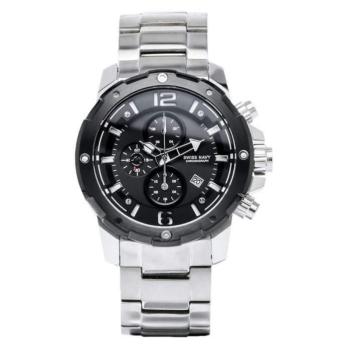 SWISS NAVY 6820MSSBK Man Chronograph Black Dial Stainless Steel