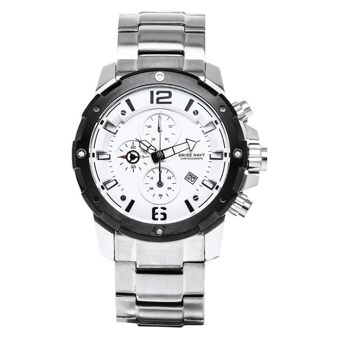 SWISS NAVY 6820MSSWH Man Chronograph White Dial Stainless Steel