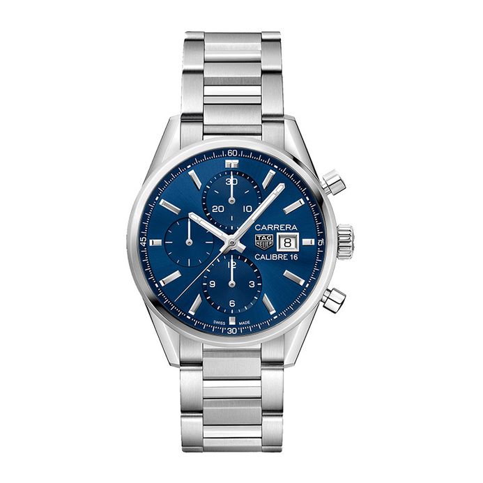 TAG Heuer Carrera Automatic Chronograph Blue Dial Fine  Brushed Steel Strap