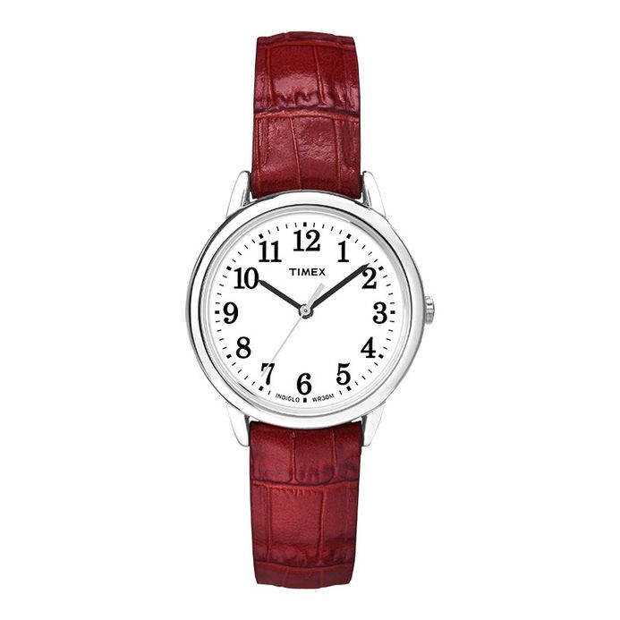 Timex Easy Reader TW2P68700 Indiglo White Dial Red Leather Strap