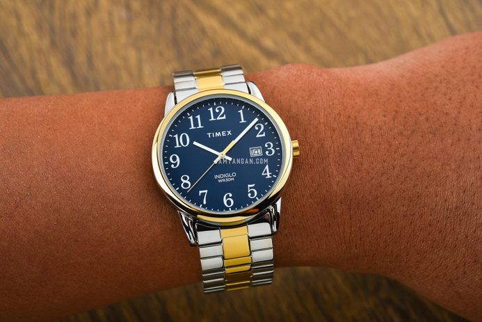Timex Easy Reader TW2R58500 Indiglo Blue Dial Dual Tone Stainless