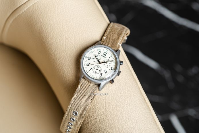 Timex MK1 TW2R68500 Chronograph Mens Beige Dial Brown PU Nylon