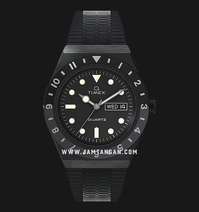 Timex Q TW2U61600 Reissue Men Black Dial Black Stainless Steel Strap