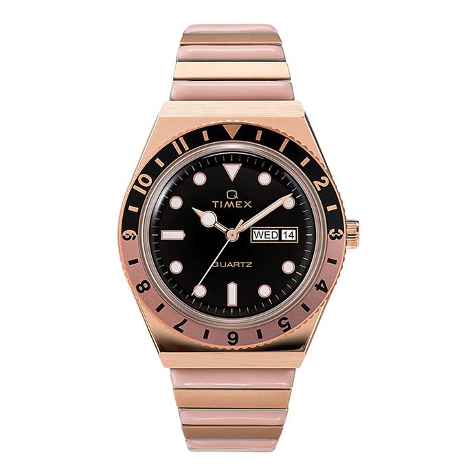 Timex Q TW2U81400 Black Dial Rose Gold Stainless Steel Expansion Strap