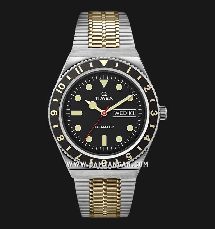 Timex Q Reissue TW2V18500 Black Dial Dual Tone Stainless Steel Strap