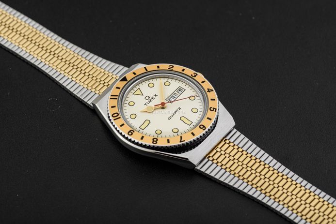 Timex Q TW2V18600 Reissue Beige Dial Dual Tone Stainless Steel Strap