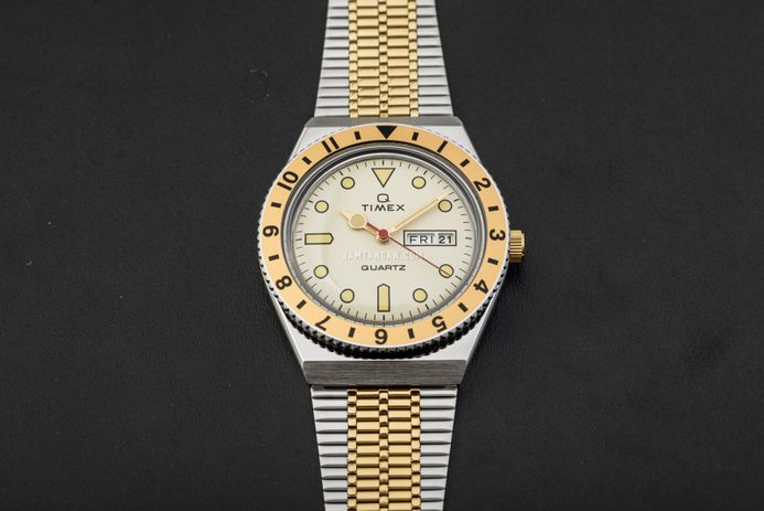 Timex Q TW2V18600 Reissue Beige Dial Dual Tone Stainless Steel Strap
