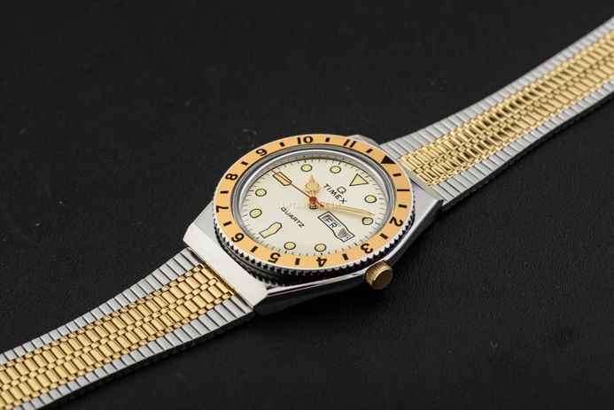 Timex Q TW2V18600 Reissue Beige Dial Dual Tone Stainless Steel Strap