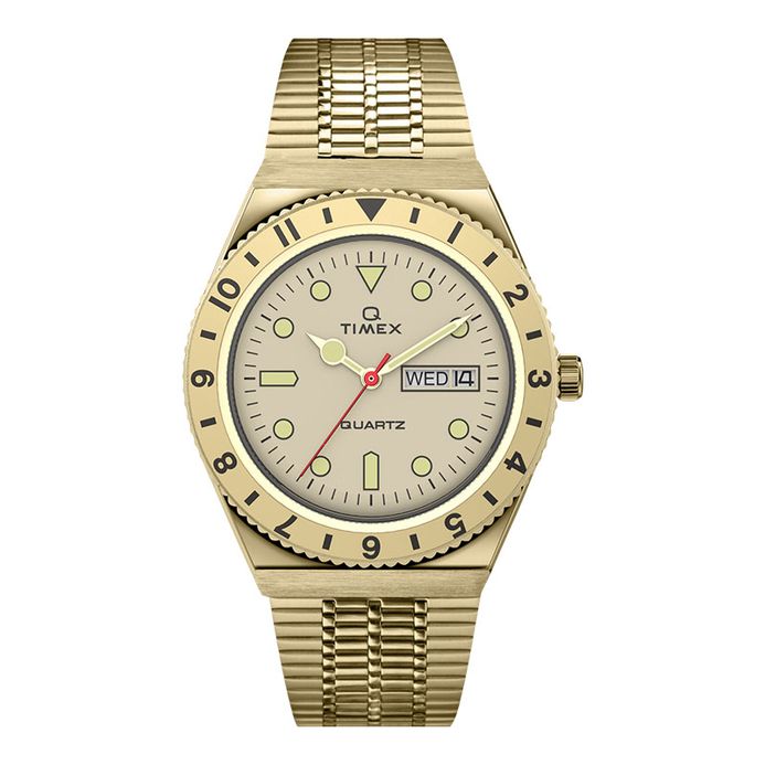 Timex Q Reissue TW2V18700 Gold Dial Gold Stainless Steel Strap