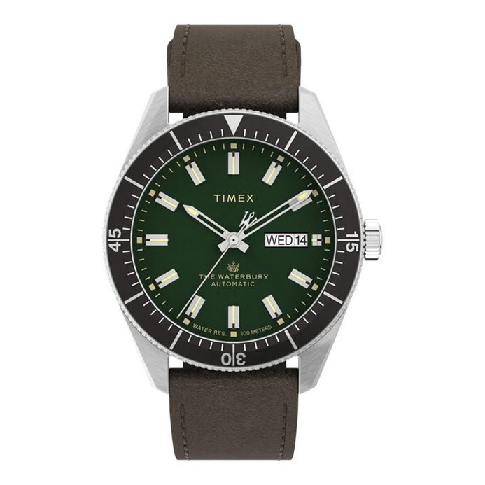 Timex Waterbury TW2V24700 Dive Automatic Green Dial Brown Leather Strap