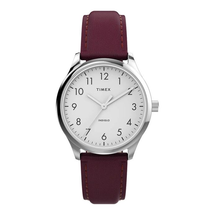 Timex Easy Reader TW2V36100 Ladies White Dial Burgundy Leather