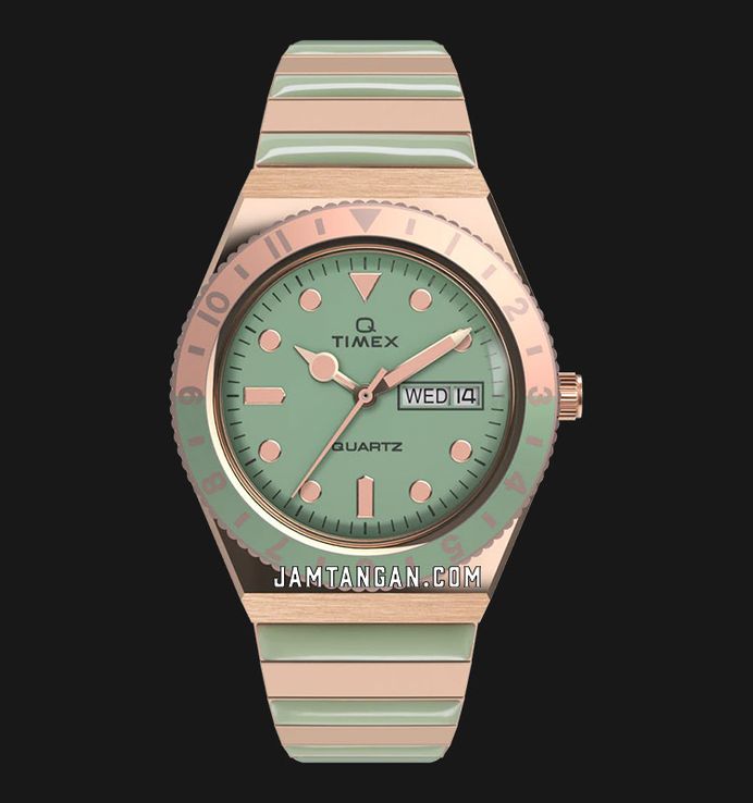 Timex Q Malibu TW2V38700 Ladies Green Dial Dual Tone