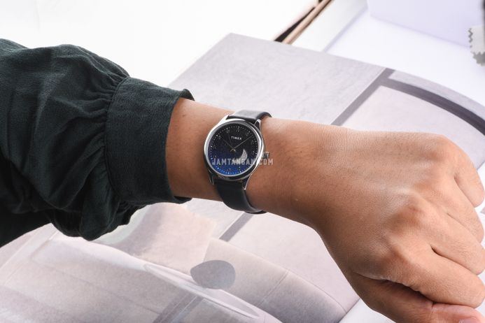 Timex Celestial TW2V49200 Ladies Blue Glitter Dial Black Leather